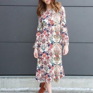 Cream Floral Midi Dress
